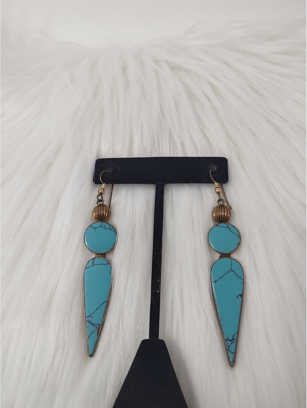 Sterling Silver 925 Turquoise Spike Dangle Hook Earrings